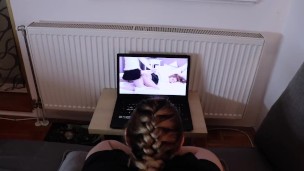 I fuck my stepsister while she's watching lesbian porn.