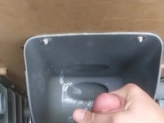 Solo male in a portapotty