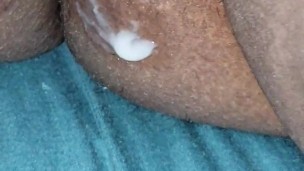 Ebony BBW creampie aftermath, huge cum load on pussy by BHM