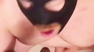 Husband showed me his BJ skills using my BBC Dildo, cum shot & swallow it. 