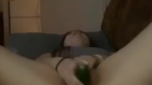 Masturbating with cucumber + butt plug 