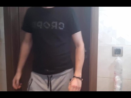 Morning shower, shaving testicles and penis