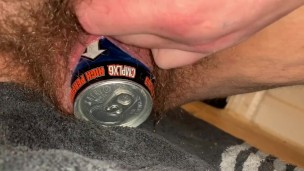BBW Gapes Her Loose Hairy Cunt, Rubs Clit, Fucks a Big Can, and Leaks Pis