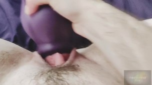 POV cunt boi moaning and fingering under panties and cums on thick toy