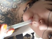 Smoking big tit milf