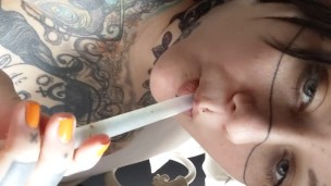 Smoking big tit milf