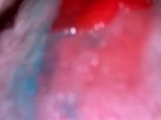 Teen girl eating candy mouth up close pov 
