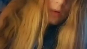 Sexy Blonde Crossdresser Sissy Trap Putting On Makeup Lipstick In Lingerie 