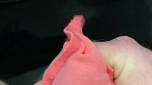 Wanking and cumming in a thong 'pocket'