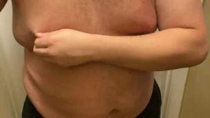 Fat boy jerking off and showing off his big belly