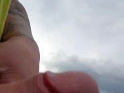 Outdoor cumshot on hiking trail