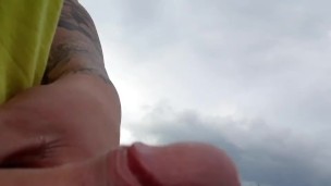 Outdoor cumshot on hiking trail