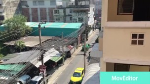 Asian guy jerk off outdoor on balcony