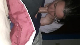 Sucking cock ending with some panty slide riding