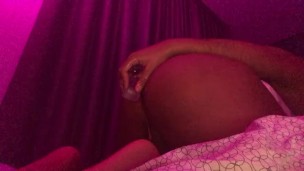 Black teen stretching hole with 9inch dildo while moaning