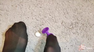 Morning Foot Fetish Tease with stocking and butt plug