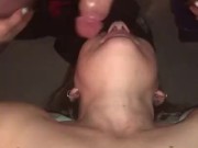 Edge of Bed Throat Fucking Session w/ Huge CumShot On Tits That He Licks Up