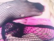 Carlycurvy shows big boobs in fishnet top and plays with her nipples!  3/16