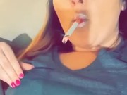 Hot Cam Girl Smokes While Rubbing Her Tits