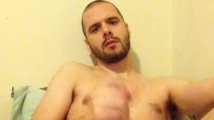 Quick jerkoff in bed and eat my own cum when I finish