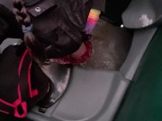 Porta Potty Urinal Piss Wearing My Rainbow Gloves! 14/16
