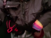 Porta Potty Urinal Piss Wearing My Rainbow Gloves! 15/16