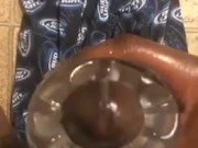 Male stroker makes dick precum drip 