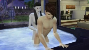 Two gay guys barebacking in hot tub