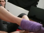 She wakes me up with a handjob blowjob and sockjob 16/16