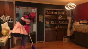 Sweater sissy cleans floor (sissy maid)