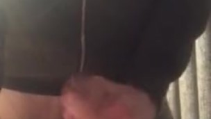 Wank on desk. Puddle of cum. Jeans and hoodie casual masturbation