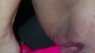 Using my pink dildo in the car while my husband drives