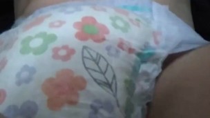 Transgirl pisses pullup diaper and leaks