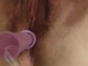 Hairy teen fucks fat pussy with tampon