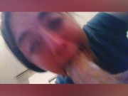 ORAL CREAMPIE Hot wife slobbering deepthroat on my big dick 16/16