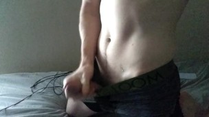 Pumping out afternoon load in underwear