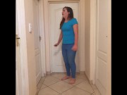 Chubby girl desperately needs to piss and wets her jeans 2/16