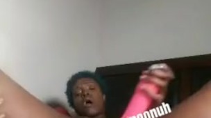 Luna fucks her pink pussy with a pink dildo