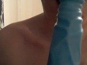 Quietly sucking on dildo while mom and dad are home