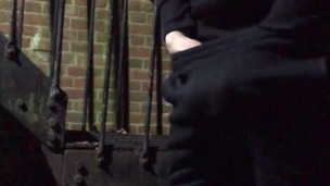 late night WANK behind my work building ** TIGHT METAL COCK RING ON **