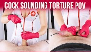 Is cock and ball torture - Nurse cock sounding torture gloves handjob to cum - pov era