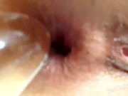 Beautiful babe in stockings plays with her Ass, Anal masturbation - Butt plug 11/16