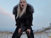 Winter Blowjob and Sex With a  Cute Girl In a Fur Coat - Swallow Cum 10/16