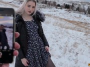 Winter Blowjob and Sex With a  Cute Girl In a Fur Coat - Swallow Cum 2/16