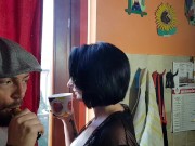 Sesso con gatto guardone davanti alla finestra 3/16