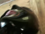 Couple Full In Black Rubber Catsuit Mask Gloves Condom Encasement Latex Sex 12/16