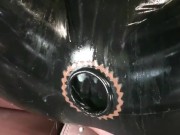 Couple Full In Black Rubber Catsuit Mask Gloves Condom Encasement Latex Sex 16/16