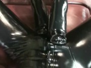 Couple Full In Black Rubber Catsuit Mask Gloves Condom Encasement Latex Sex 3/16