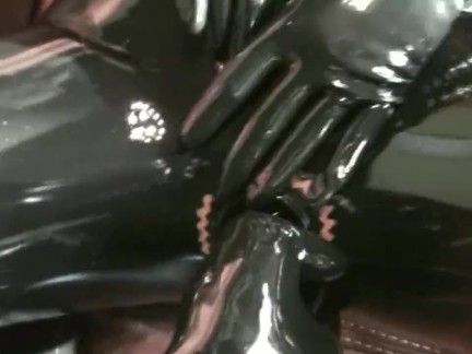 Couple Full In Black Rubber Catsuit Mask Gloves Condom Encasement Latex Sex