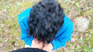 Amateur long blowjob public POV - sucking in light rainy day outside